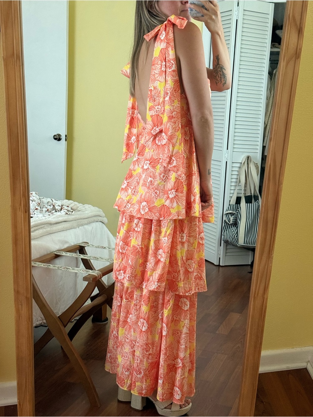 Selfie Leslie Orange Floral Tiered Maxi Dress - Picture 3 of 3